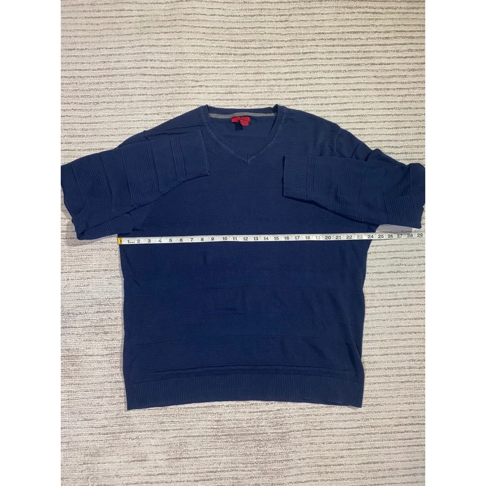 Alfani Mens XXL Slim Fit V-Neck Sweater Navy Blue Textured Knit Cotton Blend